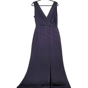Adelyn Rae Dark Navy Silky Vneck Lined Maxi‎ Dress Size Large Women
